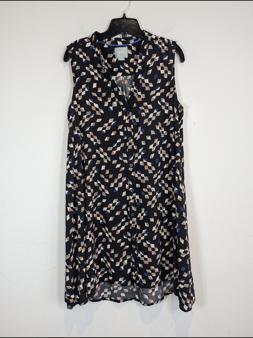 Maeve By Anthropologie Black Sleeveless Geometric Print Mini Dress, Size Large